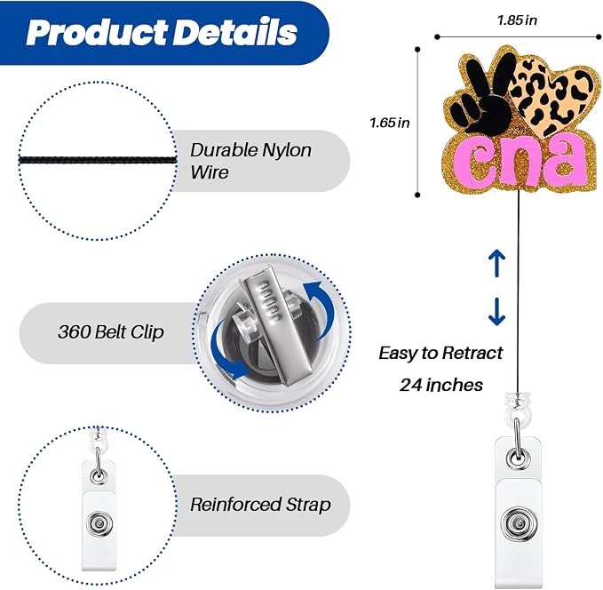Cute CNA Badge Reel, Leopard Heart Retractable ID Card Badge Holder - Image 4