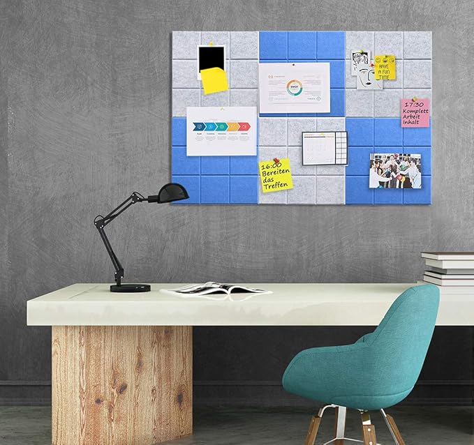 Large 11.8"x11.8" Felt Board Tiles for Wall with 30 Push Pins, Pack of 6 Pin Board Notice Boards for Home Office Kitchen, Bulletin Board Wall Tiles for Photos Memos