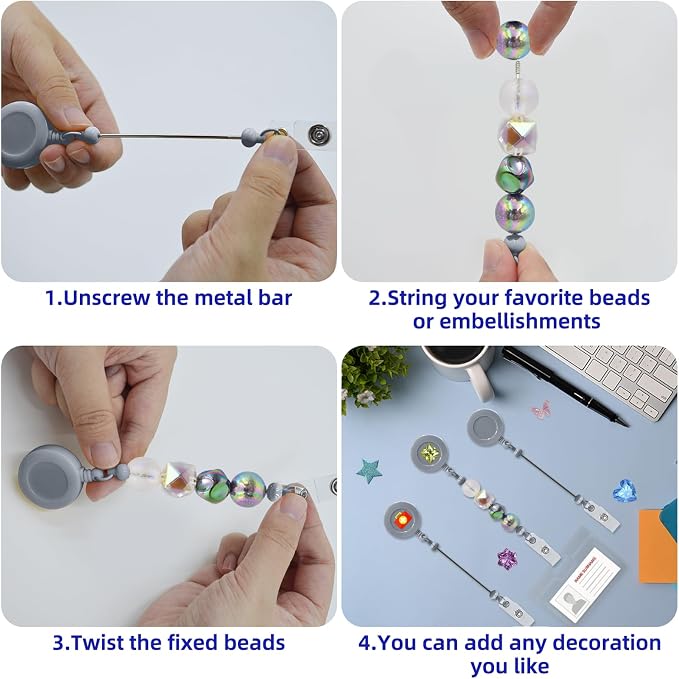 15pcs Gray Beadable Badge Reels Making Kits - Image 6