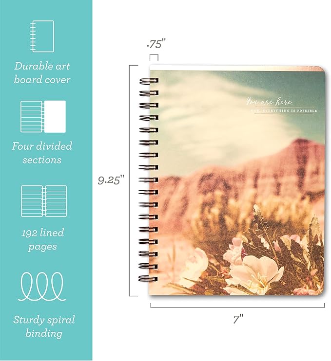 Compendium Spiral Notebook - You are here. Now, everything is possible. — A Designer Spiral Notebook with 192 Lined Pages, College Ruled, 7.5”W x 9.25”H-DeskLoop Office