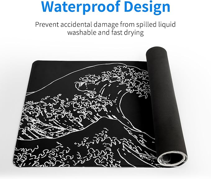 Japanese Sea Wave Gaming Mouse Pad 27.6x11.8 Inch Anime Black Large Mousepad - Image 4