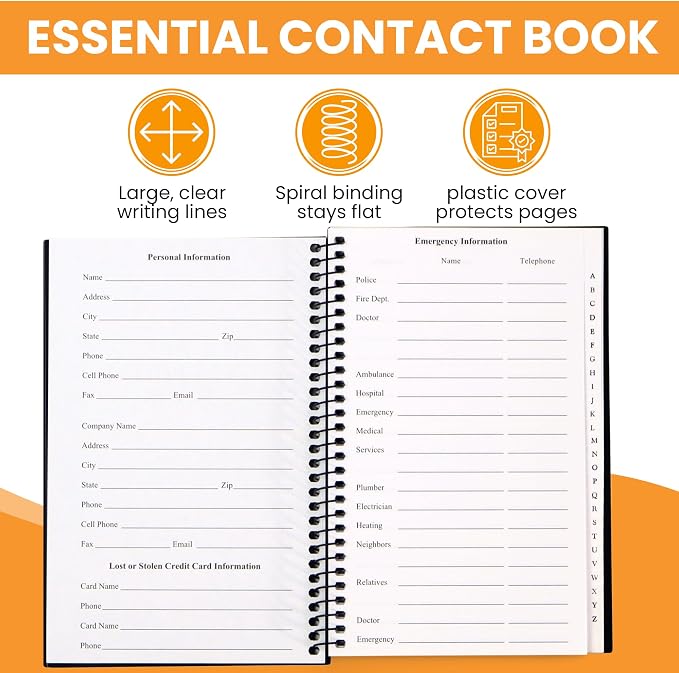 Iconikal Address Telephone Book, Spiral-Bound, 384 Contacts, Organizer - Image 5