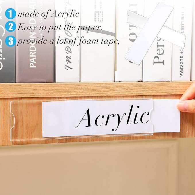 100 Sets 2 x 8 Inch Acrylic Wall Name Plate Holder Clear Plastic Sign Holder - Image 6
