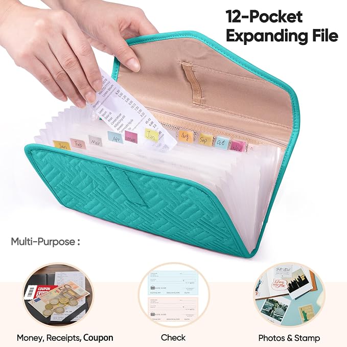 Fabric Bill Organizer with Pockets 10x6 Receipt Organizer - Image 3