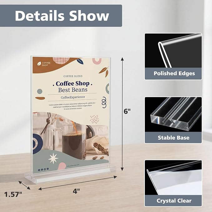 Comix Acrylic Sign Holder 4x6 Inches, 12 Pack Vertical Double Sided Display - Image 3