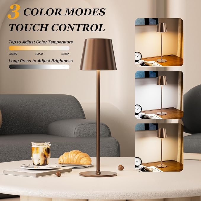 Cordless Table Lamp Rechargeable Brown - Image 2