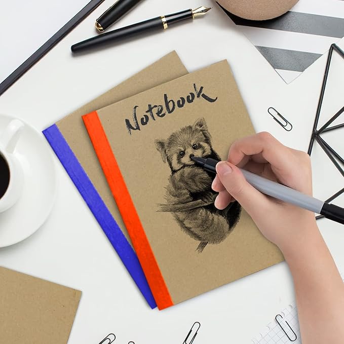 12 Pack Kraft Journals A5, Extra Pages - 120 Pages (60 Sheets), College Ruled, 8 x 5.7 Small Kraft Notebooks, Rainbow Spines, Kraft Composition Notebook Journals for School Home & Office-DeskLoop Office