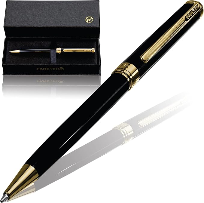 Customized Black & Gold Luxury ballpoint pen (Made In USA) fancy gift set for women, Real 24K Gold Plating, Professional executive pen gift set for men (Lux Custom-BallPoint Black-Gold)-DeskLoop Office