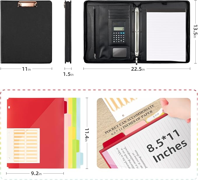 Ospelelf Zippered Padfolio Portfolio Folder, Leather Clipboard - Image 2
