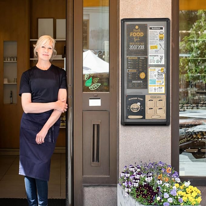 Enclosed Bulletin Board,Lockable Noticeboard with Locking Door,Wall Display Case for Indoor, Tamperproof and Shatter Resistant, Black, Aluminum Frame, 38 x 14 in-DeskLoop Office