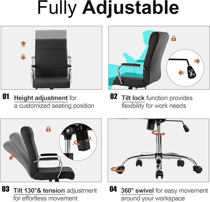 Office Desk Chair,Modern Leather Conference Room Chairs,High Back Ergonomic Home ofiice Chair,Adjustable Height Swivel Executive Computer Chair with Padded Seat and Armrest-DeskLoop Office