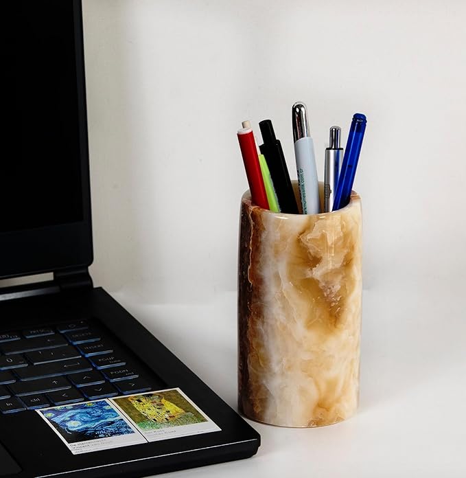 Pen Holder - Toothbrush Holder, Desk Organizer, Makeup Brush Holder, Gift for Home, Kitchen Utensil Holder, Storage Desktop, Onyx Marble, Mini Vase-DeskLoop Office