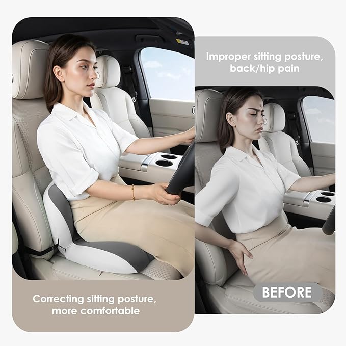 FLORICH Memory Foam Truck Seat Cushion with Adjustable Strap,Seat Cushion and Lumbar Support Pillow for Car Office Chair, Ergonomic Back Support & Sciatica Relief for Long Drives(Grey)-DeskLoop Office