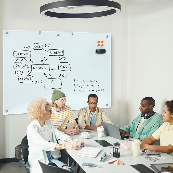 Large Glass Dry Erase Board, 72 x 48 Inches Magnetic Glass Whiteboard for Wall, 6' x 4' Frameless Board for Office, Home, School-DeskLoop Office