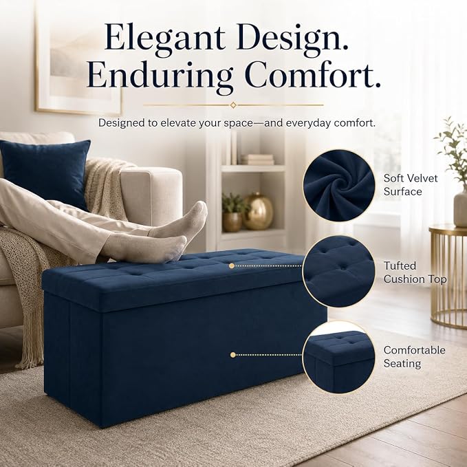 ALASDO 43 Inch Folding Storage Ottoman Bench - Image 2