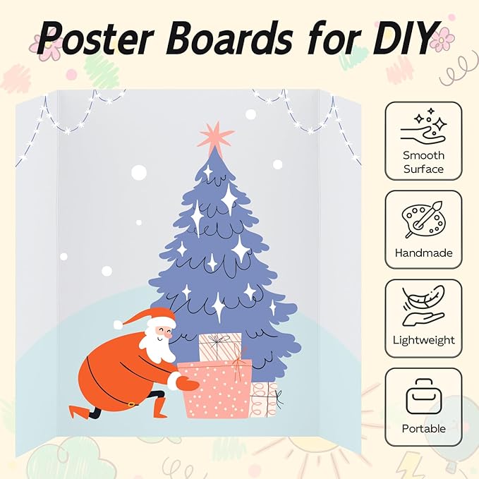 12 Pack Trifold Poster Board, 17x26 Inches White Presentation Board, Portable Display Board for Science Fair, School DIY Project and Business Exhibitions-DeskLoop Office