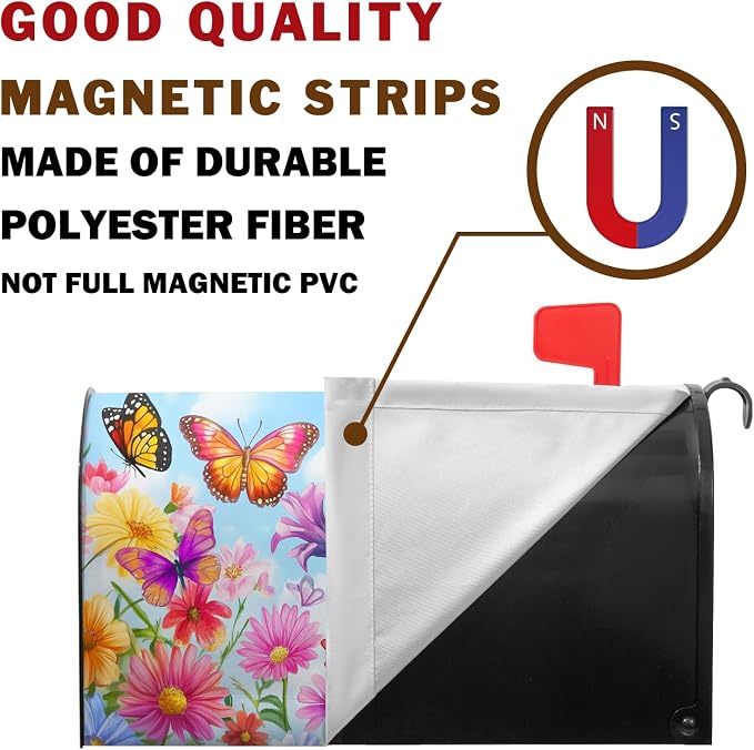 Spring Flower Mailbox Covers Magnetic Floral Flowers Colorful Butterfly Post - Image 6