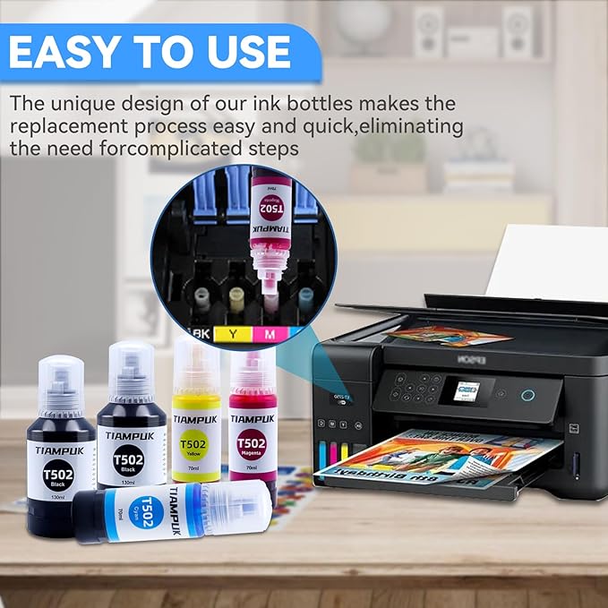5 Pack T502 502 Ink Refill for Ecotank ET-4850 ET-4760 ET2750 ET-3760 ST-4000 ET-15000 ET-2850 ST-2000 ET-3710 ET-3850 ET-3750 ET-3830 ET4750 ET3700 ST3000 ET2700 ET2760 Printer-DeskLoop Office