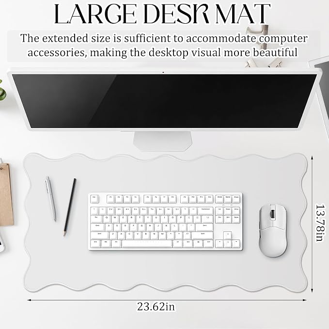 Hahafelt Scalloped Desk Mat Large Desk Pad Cute Coquette Table Mat Back to - Image 2