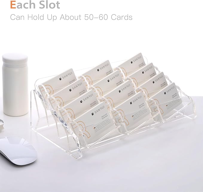 SANRUI Acrylic Business Card Holder for Desk, 4 Tier Clear Tilt Business Name Card Display Holders Stand Storage Organizer Fits720 Business Cards (Horizontal, 12-Slot)-DeskLoop Office
