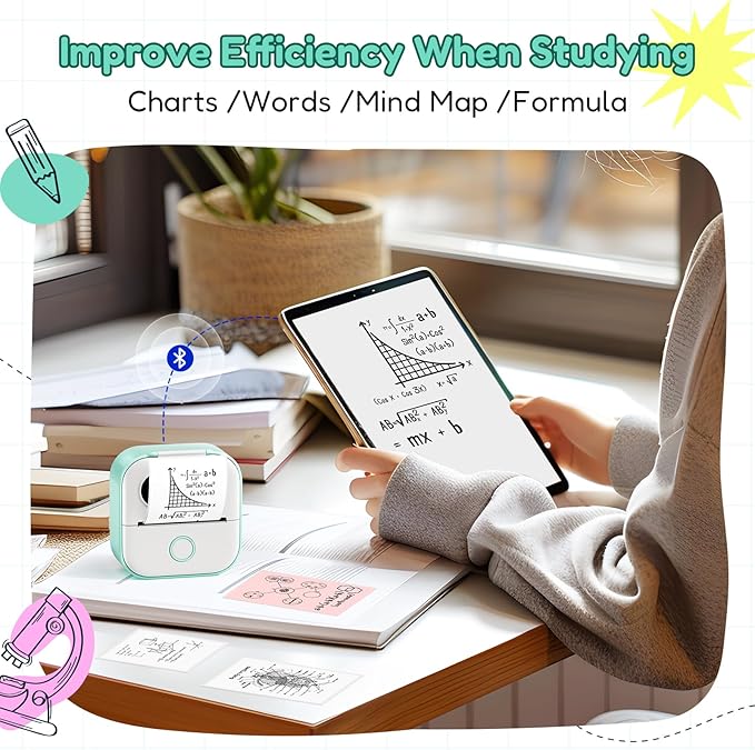 Sticker Printer Y02C, Portable Mini Sticker Maker Y02C, Mini Printer Sticker Machine with 1 Roll Paper, Bluetooth Thermal Portable Inkless Receipt Machine for Learning, Note, Photos, Journal-DeskLoop Office