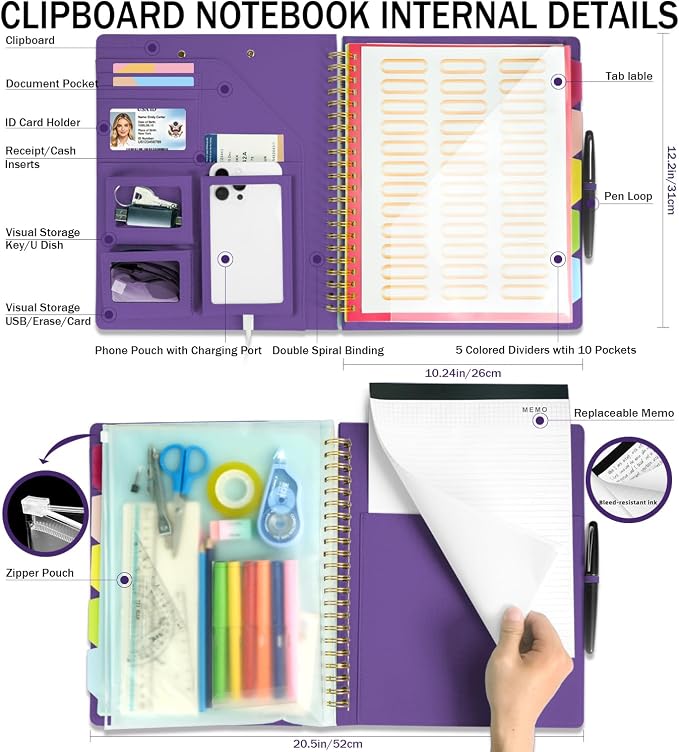 Purple Foldable Spiral Clipboard Folio - Image 2