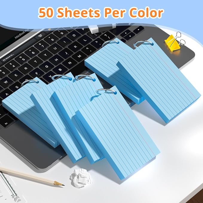 Index Cards 3x5 Inches, Punched Lined Study Card Ruled Flashcards Notecards - Image 4