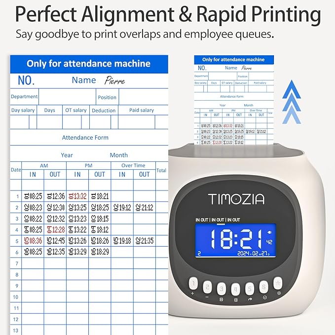 Time Clocks for Employees Small Business, Auto-Align Time Clock, 6 Punches per Day Time Machine, Clock in Machine for Employees with 100 Time Cards, 2 Ink Ribbons and 4 Racks(Military time)-DeskLoop Office