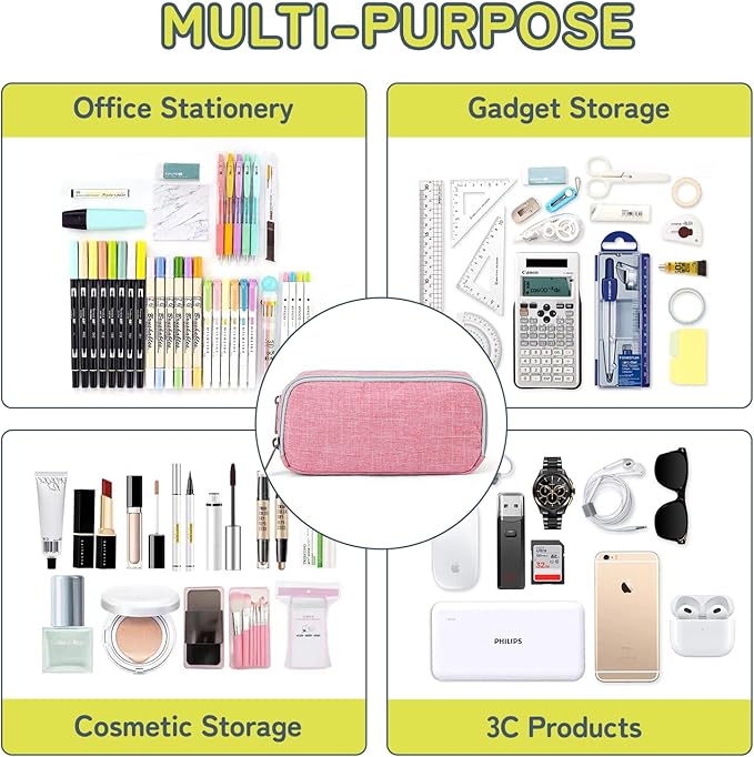 Della Gao Big Capacity Pencil Pen Case Nylon Large Pencil Pouch Simple Stationery Bag Office Organizer Pen Bag for Men Women - Pink-DeskLoop Office