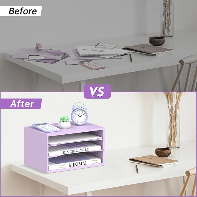 SUPEASY Wood Desk Organizer, 3 Tier Paper File Organizer - Image 6
