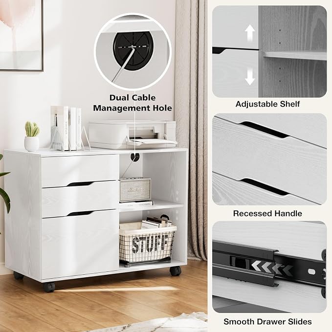 DUMOS File Cabinet with 3 Drawers, Wood Under Desk Storage Printer Stand | - Image 5