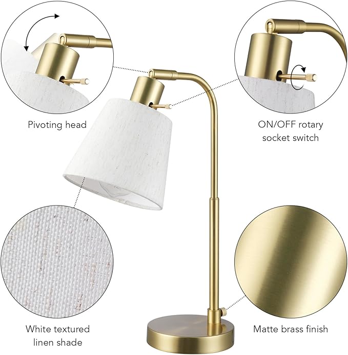 Globe Electric 61000057 16" Desk Lamp, Matte Brass Finish, Adjustable Pivot - Image 5