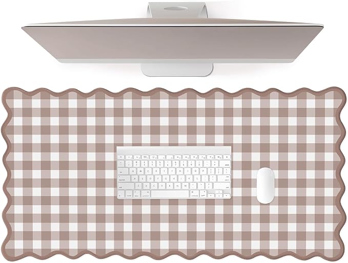 Scalloped‌ Checkered Desk Mat Cute Brown Gingham XXL Large Gaming Mouse Pad by Unknown