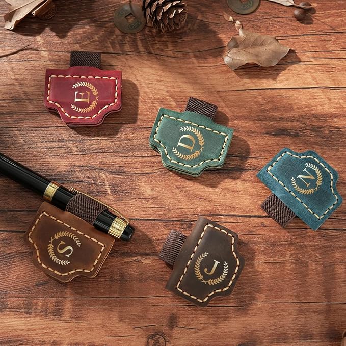 Personalized Bookmark with Pen Holder, Leather Magnetic Bookmark 26 Letters - Image 2