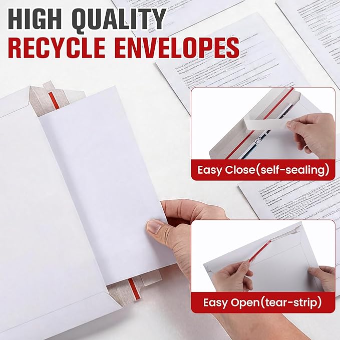 50 Pack 9X12 Inch Rigid Stay Flat Mailers, Self Seal Lightweight Cardboard - Image 4