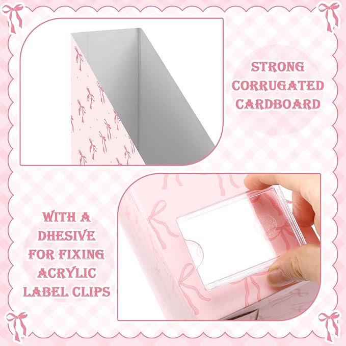 AmazingSpark Set of 4 Pink Bow Magazine File Holder Decorative Foldable - Image 3