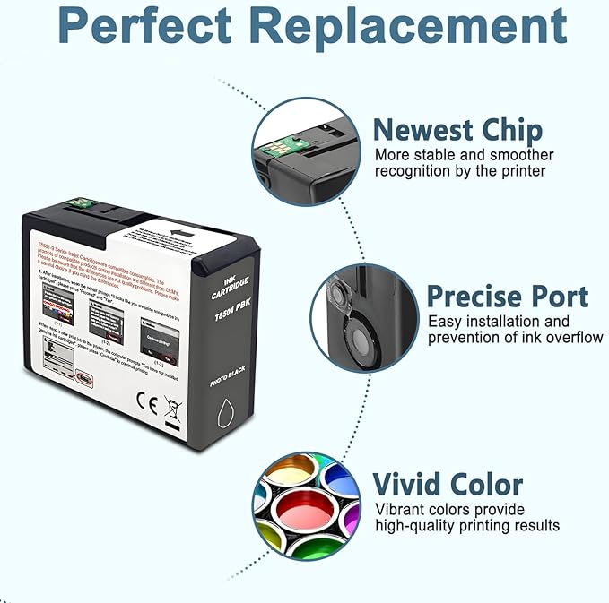T850 Ink Cartridge T8501 T850100 Remanufactured Work for SureColor P800 (1-Pack, Photo Black)-DeskLoop Office