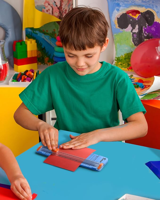 Firbon Blue A5 Paper Cutter, Straight Small Paper Trimmer with Side Ruler for Scrapbooking Craft, Paper, Coupon, Label, Cardstock-DeskLoop Office