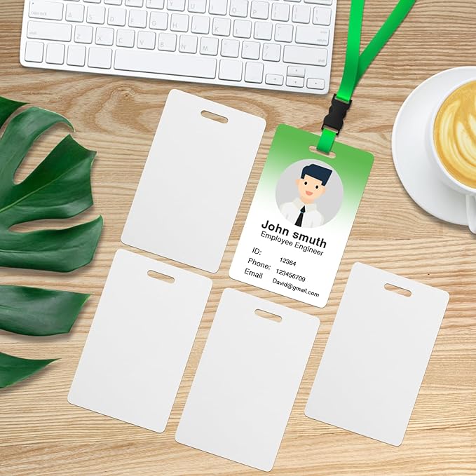 100 Pack Premium Blank PVC Cards with Slot Punch on Short Side - Vertical Slot Punch Blank ID Cards- CAETOUNG CR80 30 Mil Graphic Quality White Plastic Cards for Photo ID Badge Printers