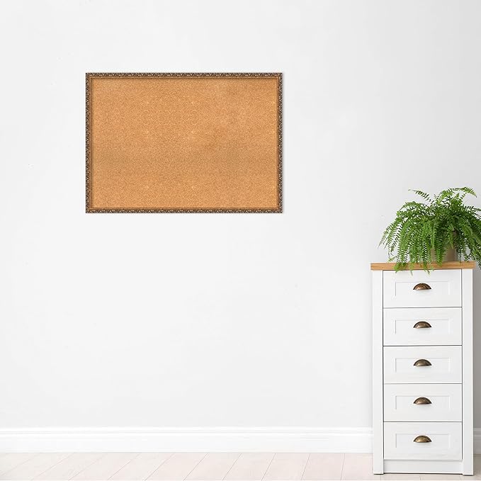 Amanti Art Natural Cork Board for Wall, 30x42 Vision Board with Bronze Frame, X-Large Corkboard Office Decor for Home Organization, Traditional Corkboard Pinboard to Display Items for Home-DeskLoop Office