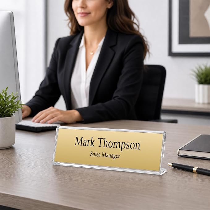 HlIMIEI Acrylic Name Plates for Desks, 10 Pack Clear Name Holders 2 x 8 - Image 6