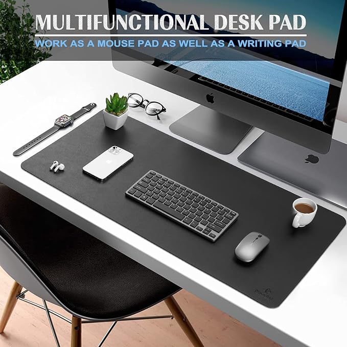 K KNODEL Small Office Leather Desk Mat, Mouse and Keyboard Pad, Computer and - Image 2