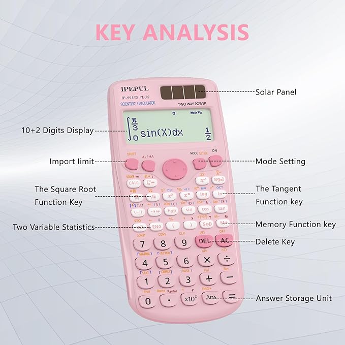 Scientific Calculators, IPepul Pink Math Calculator with 417 Function, Solar Battery Power and 4-Line Display, School Supplies for Middle High College Students Teachers (Pink 991ES Plus)-DeskLoop Office