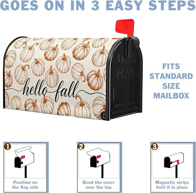 Hello Fall Pumpkin Mailbox Covers Magnetic Standard Size Thanksgiving Mailbox - Image 6