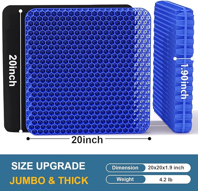 Gel Seat Cushion for Long Sitting Hip Pain, 20x20inch Jumbo Thick Soft & - Image 2