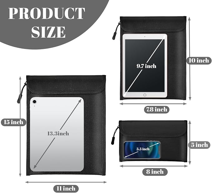 Lihengkong Fireproof Waterproof Document Bag 3-Pack Black 2000℉ Money Bag - Image 2