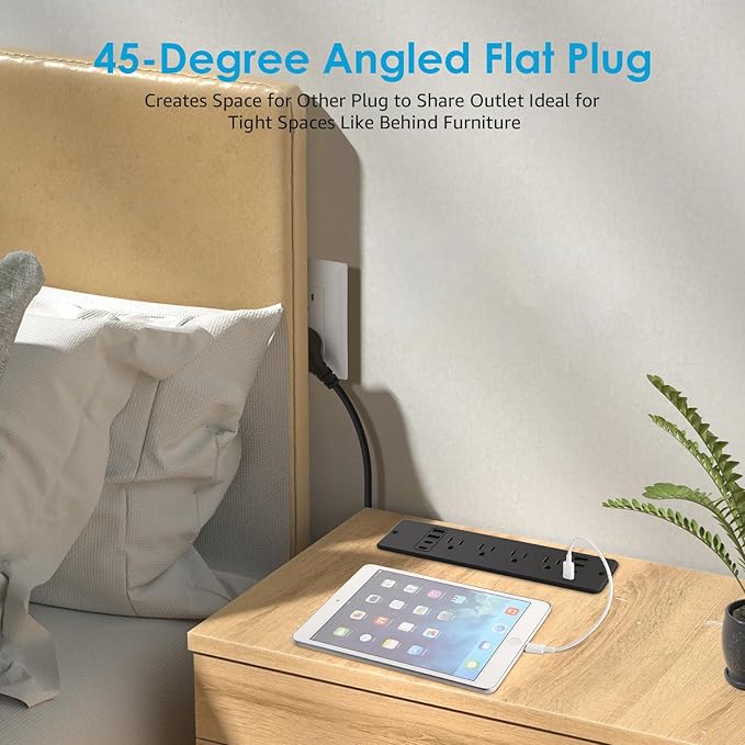 HHSOET 16 in 1 Recessed Power Strip Flat Plug, 45W Fast Charging Furniture Outlet with USB, Conference Recessed Surge Protection with 8 AC Plugs, 4 USB Ports 4 USB-C, 10ft Power Cord.(Black)-DeskLoop Office