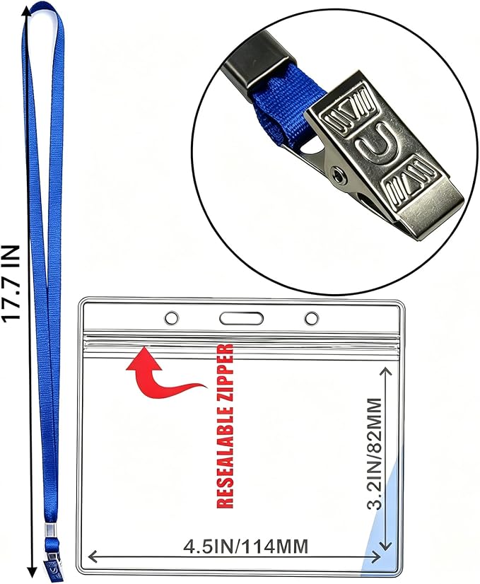 4x3 Name Badge Holder with Lanyard 50 Pack Name Tags with Clips - Image 3