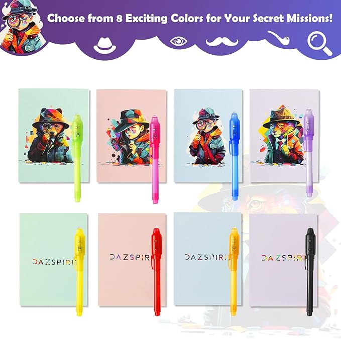 32Pcs Invisible Ink Pen with UV Light, Mini Notepads & Favor Bags, Spy Pens, Top Secret Message Magic Marker, Party Favors for Kids 8-12, Class Prizes, Detective & Escape Room Themes-DeskLoop Office
