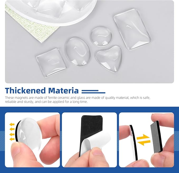 Glarks 72pcs Fridge Magnets Craft Set Round/Oval/Square/Heart/Rectangle Shape Ferrite Ceramic Magnets with Adhesive Backing and Transparent Glass Cabochons for Fridge Office Locker Whiteboard Making-DeskLoop Office